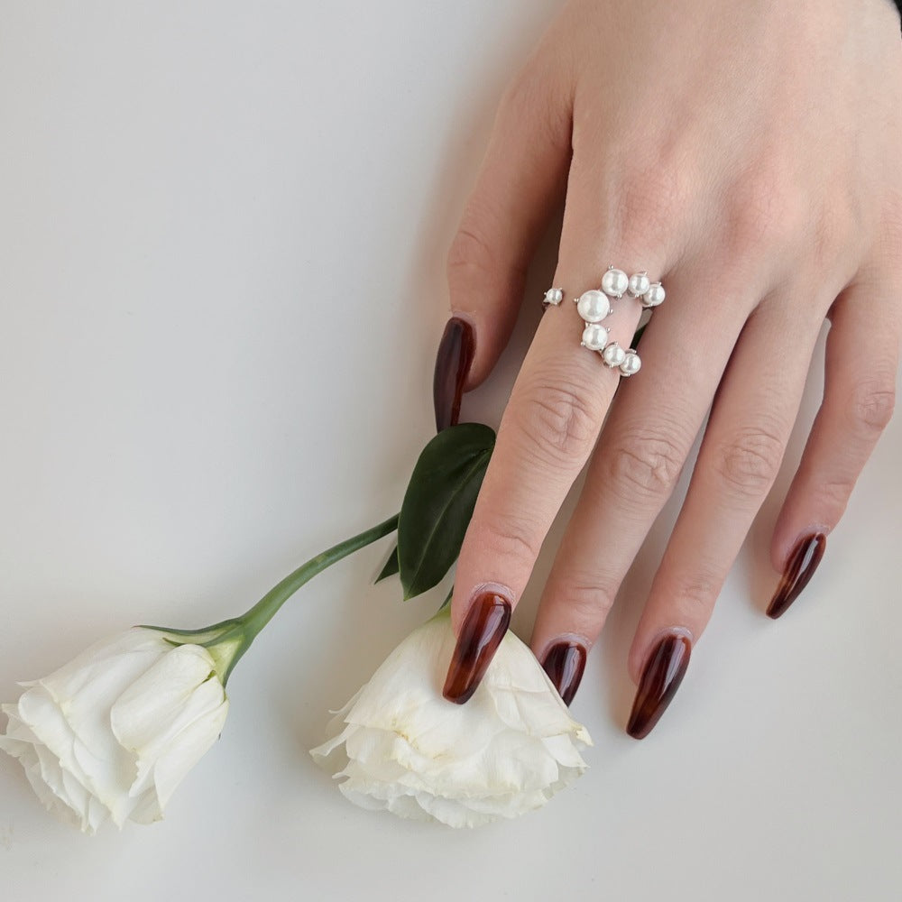 Irregular Pearl Inlaid Open Ring with Personal Charm