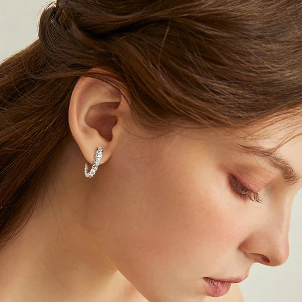 Inlaid Moissanite  C-Hoop Earrings