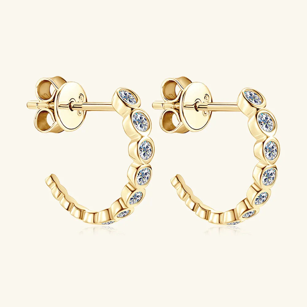 Inlaid Moissanite  C-Hoop Earrings