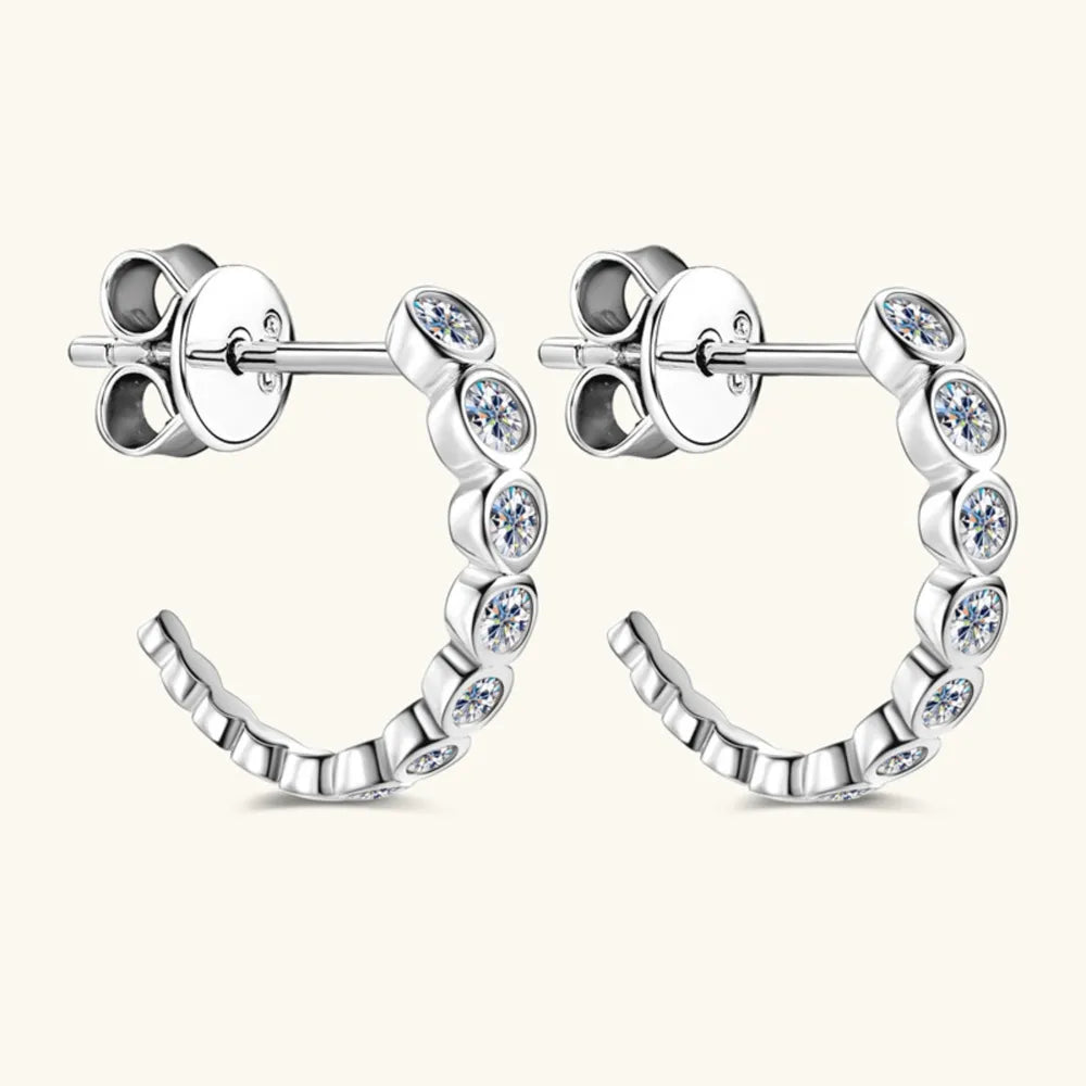 Inlaid Moissanite  C-Hoop Earrings