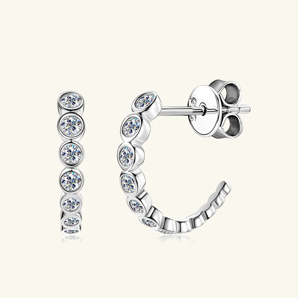 Inlaid Moissanite  C-Hoop Earrings