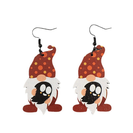 Point Hat Gnome Wooden Dangle Earrings