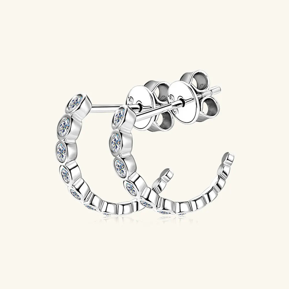 Inlaid Moissanite  C-Hoop Earrings