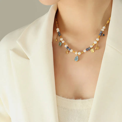 Natural stone freshwater pearl necklace necklace collarbone chain for girls