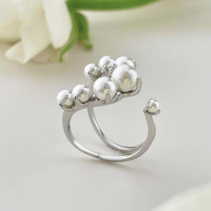 Irregular Pearl Inlaid Open Ring with Personal Charm