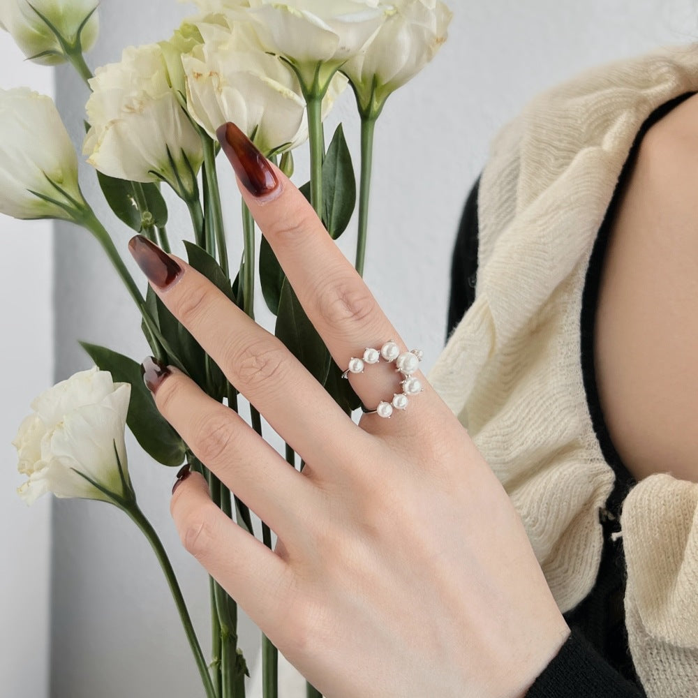Irregular Pearl Inlaid Open Ring with Personal Charm