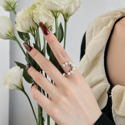 Irregular Pearl Inlaid Open Ring with Personal Charm