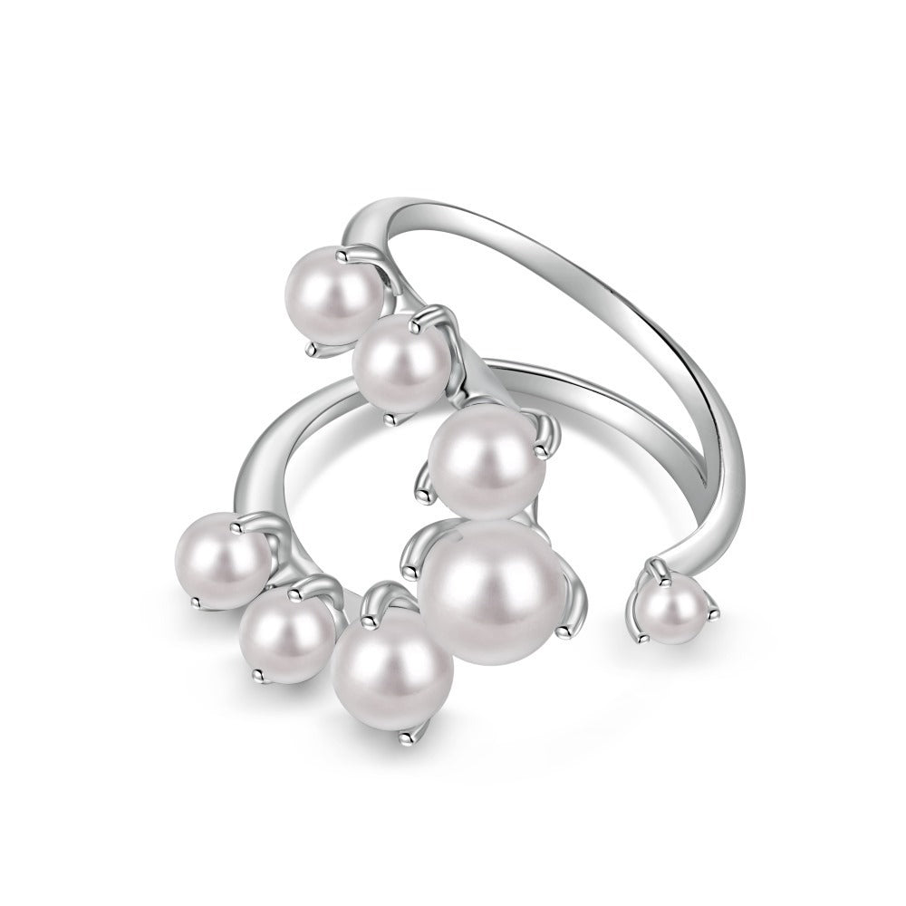 Irregular Pearl Inlaid Open Ring with Personal Charm