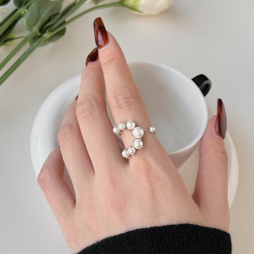 Irregular Pearl Inlaid Open Ring with Personal Charm